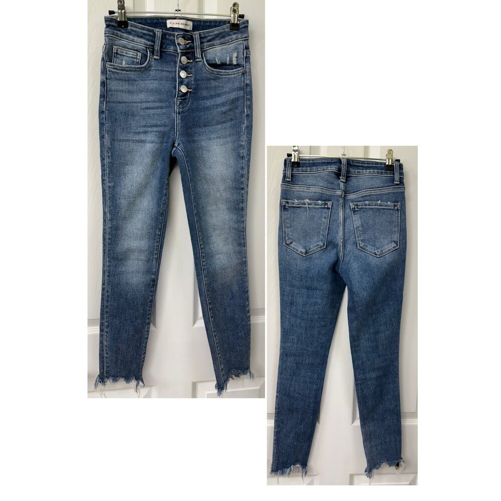 Flying Monkey size 25 button fly shark bite hem line denim jeans - Picture 4 of 4